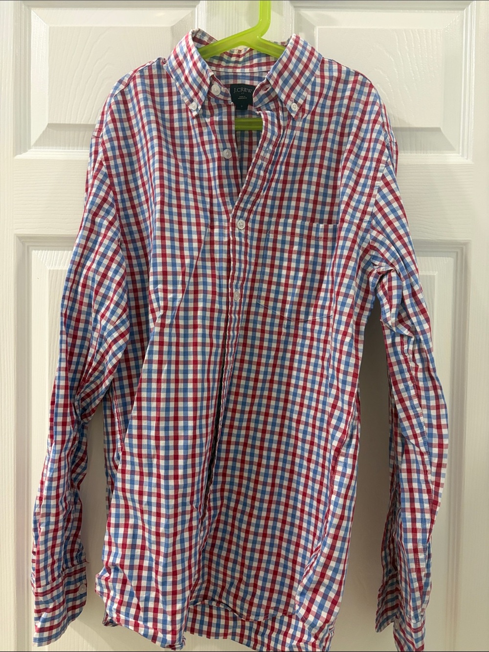 J. Crew Men’s Red, Blue & White Check Button-Down Shirt Small